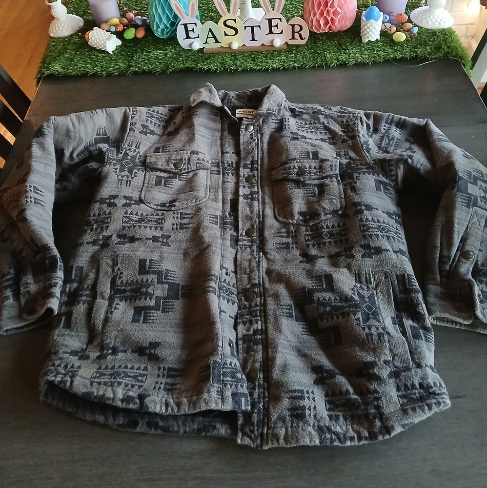 Ariat Mens Gray Patterned Button-Up Jacket Like N… - image 2
